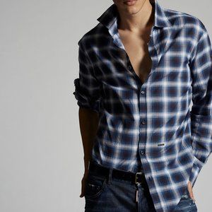 DSquared2 Relax Dan Blue Check Shirt $645 NWOT 42